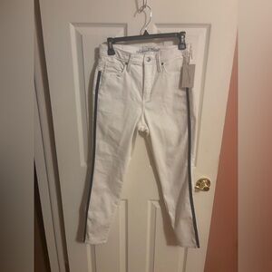 Universal Thread Off White Ankle Jeans with Navy Side Stripe